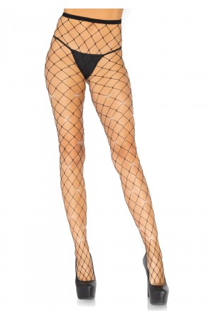 Crystalized Fence Net Tights - One Size - Black