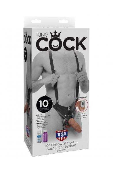 King Cock 10" Hollow Strap-on Suspender System -  Tan