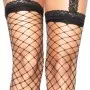 Spandex Fence Net Lace Top Stockings With Attached Lace Garterbelt - One Size - Black