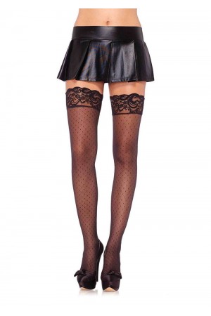 Stay Up Spandex Diamond Dot Sheer Thigh Highs - One Size - Black