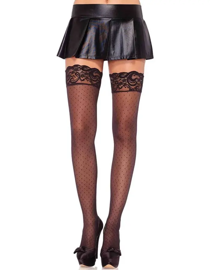 Stay Up Spandex Diamond Dot Sheer Thigh Highs - One Size - Black