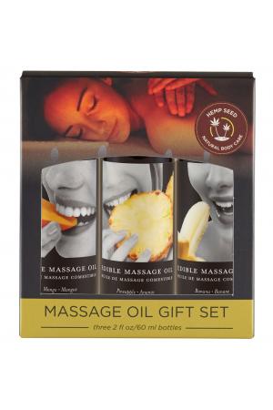 Edible Massage Oil Gift Set Box - 2 Fl. Oz. Bottles - Banana, Mango, Pineapple