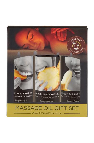 Edible Massage Oil Gift Set Box - 2 Fl. Oz. Bottles - Banana, Mango, Pineapple