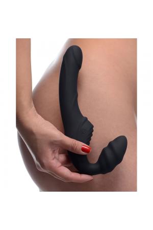 Slim Rider Ribbed Vibrating Silicone Strapless  Strap-On