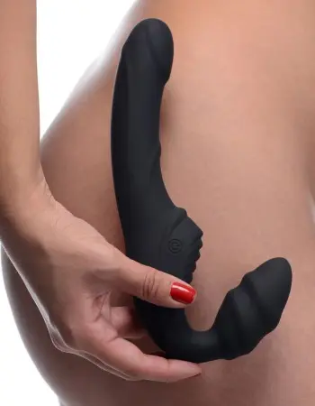 Slim Rider Ribbed Vibrating Silicone Strapless  Strap-On