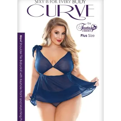 Mavi Shoulder Tie Babydoll and Matching Panty - Navy Blue - 3x/4x