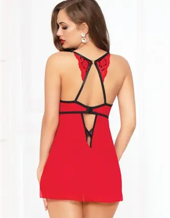 Lace & Mesh Babydoll - Black/red - Small