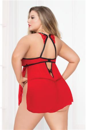 Lace & Mesh Babydoll - Black/red - 1x/2x