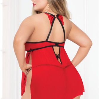 Lace & Mesh Babydoll - Black/red - 3x/4x
