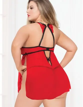 Lace & Mesh Babydoll - Black/red - 3x/4x