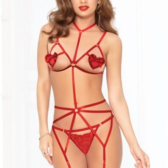 Applique Playsuit & Panty Set - Red - One Size