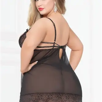 Lace Strappy & Mesh Babydoll - Black - 3x4x