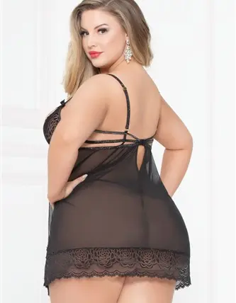 Lace Strappy & Mesh Babydoll - Black - 3x4x