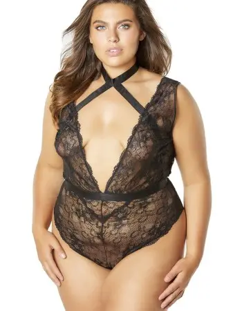 Soft Cup Teddy With Harness Choker - Black - 1x/2x