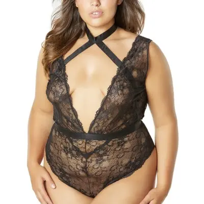 Soft Cup Teddy With Harness Choker - Black - 1x/2x