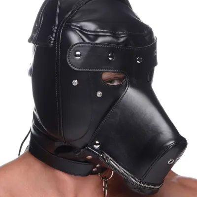 Muzzled Universal BDSM Hood With Removable Muzzle