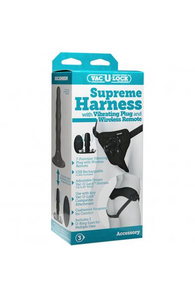 Vac-U-Lock - Supreme Harness With Vibrating Plug  - Black