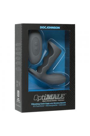 Optimale - Vibrating Cock Cage With Wireless  Remote - Rechargeable - Silicone - Slate