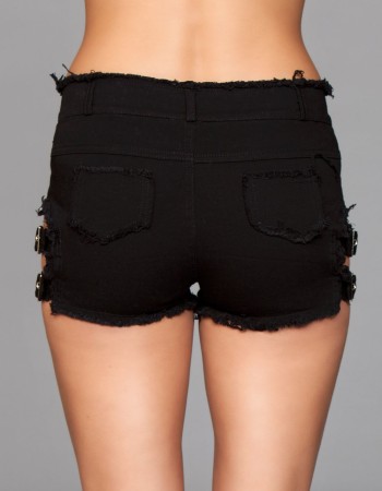 Denim Shorts With Belt Buckle Side Details and Faux Back Pockets - Medium
