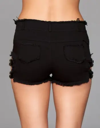 Denim Shorts With Belt Buckle Side Details and Faux Back Pockets - Medium