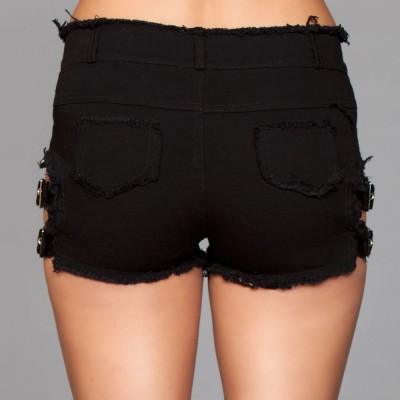 Denim Shorts With Belt Buckle Side Details and Faux Back Pockets - Medium