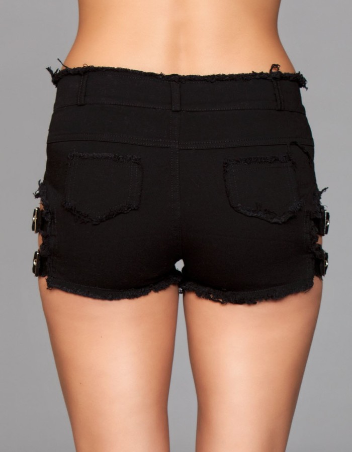 Denim Shorts With Belt Buckle Side Details and Faux Back Pockets - Medium