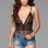 Denim Shorts With Fishnet Top Trimming and Fringe  Bottom Details - Large