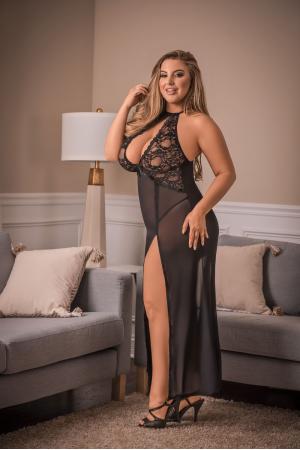 Pure Bliss Keyhole Gown & G-String Set - Queen Size - Black