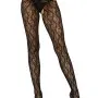 Daisy Chain Floral Lace Crotchless Wrap Around Tights - One Size - Black