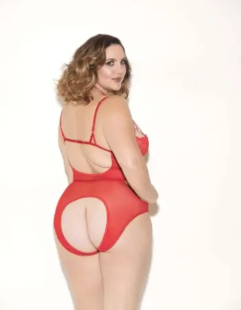 Soft Cup Mesh & Lace Teddy W/choker - Red - 3x
