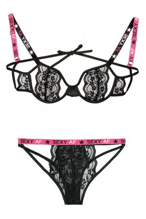 Sexy Af Cutout Bra & Panty Set - Pink/black - M/l