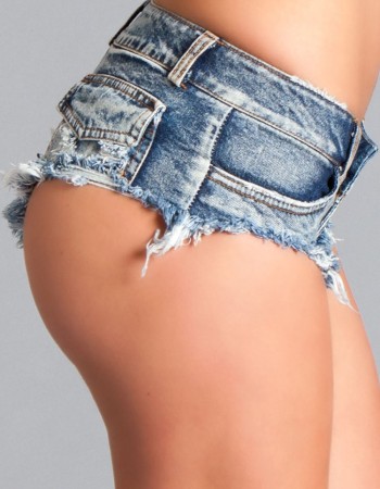 Denim Shorts With Fringe Bottom Details - Medium