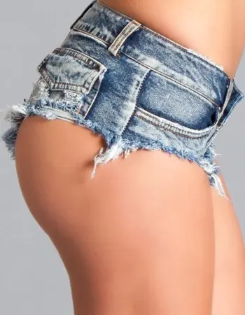 Denim Shorts With Fringe Bottom Details - Medium