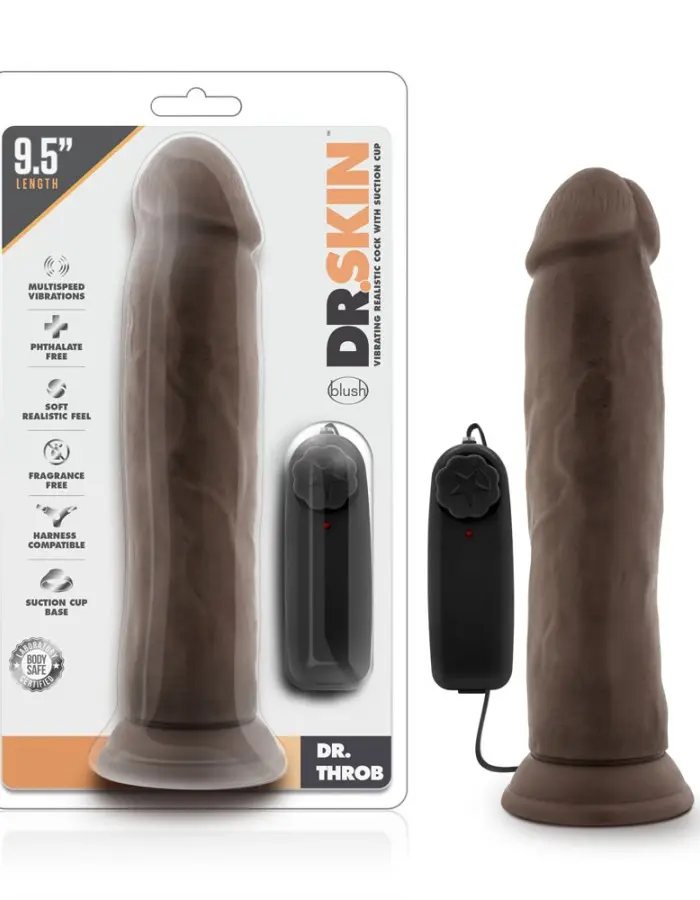 Dr. Skin - Dr. Throb - 9.5 Inch Vibrating Realistic Cock With Suction Cup - Chocolate