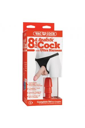 Vac-U-Lock 8-Inch Realistic Cock With Ultra  Harness