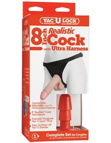 Vac-U-Lock 8-Inch Realistic Cock With Ultra  Harness