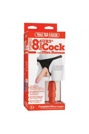 Vac-U-Lock Vibro 8-Inch Cock With Ultra Harness