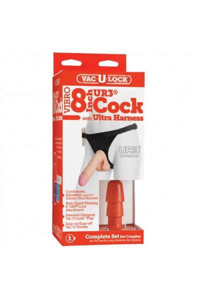 Vac-U-Lock Vibro 8-Inch Cock With Ultra Harness