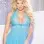 Stretch Mesh & Lace Babydoll With Bow - Queen Size - Turquoise