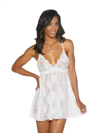 Babydoll Stretch Lace and Knit - White - Medium