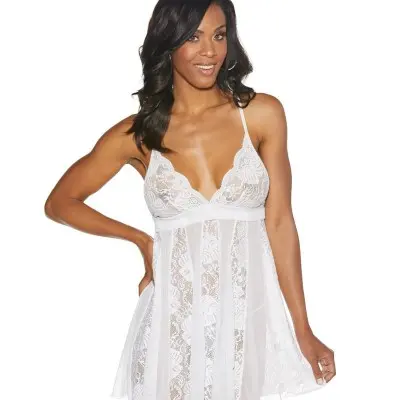 Babydoll Stretch Lace and Knit - White - Medium