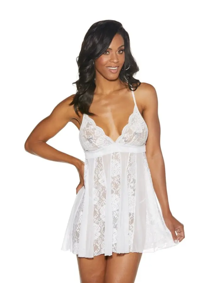 Babydoll Stretch Lace and Knit - White - Medium