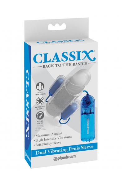 Dual Vibrating Penis Sleeve - Blue and Clear