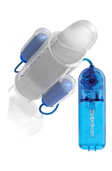 Dual Vibrating Penis Sleeve - Blue and Clear