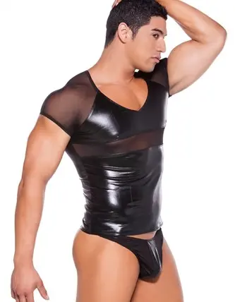 Wet Look T-Shirt - One  Size - Black