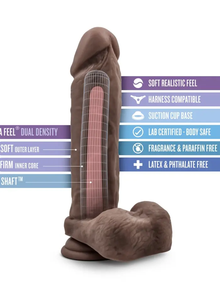 Au Natural - 9 Inch Dildo With Suction Cup - Chocolate