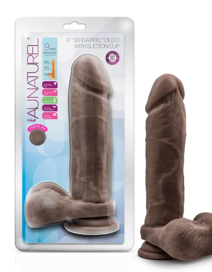 Au Natural - 9 Inch Dildo With Suction Cup - Chocolate