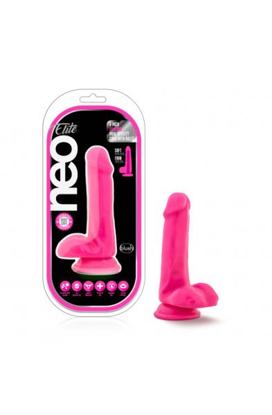 Neo Elite - 6 Inch Silicone Dual Density Cock  With Balls - Neon Pink