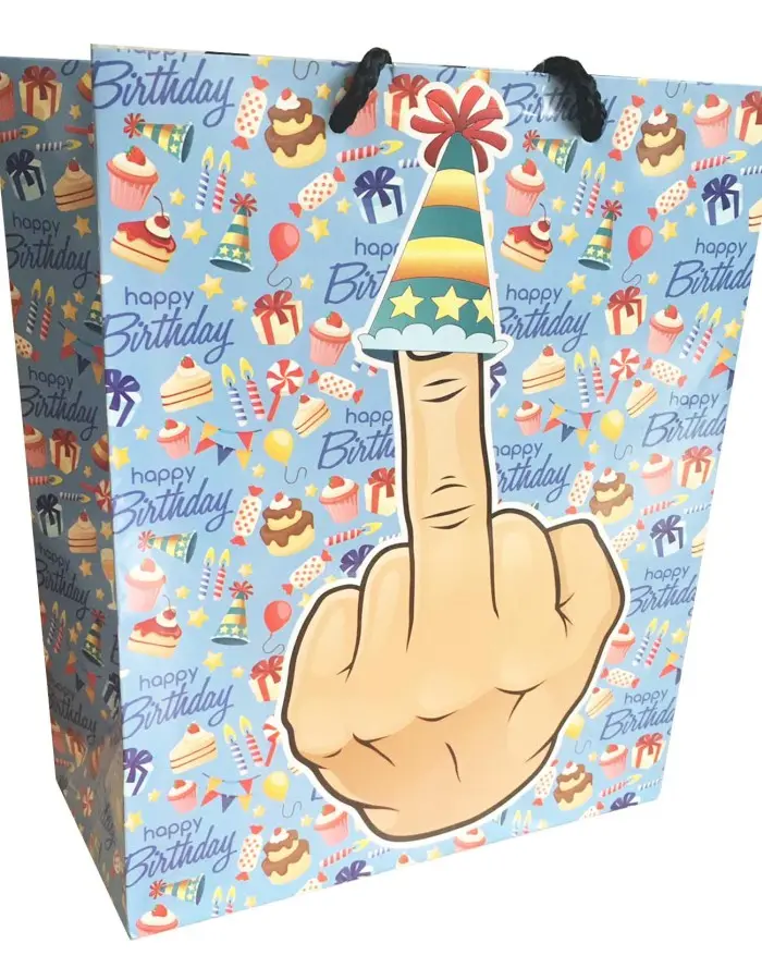 Middle Finger With Party Hat Happy Birthay Gift Bag 8x10