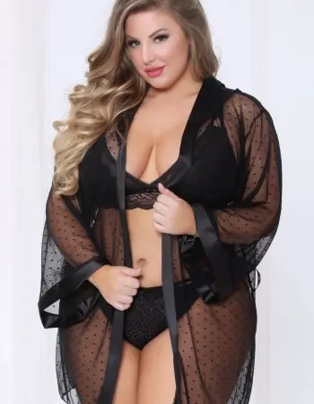 Dotted Mesh Robe - Queen Size - Black